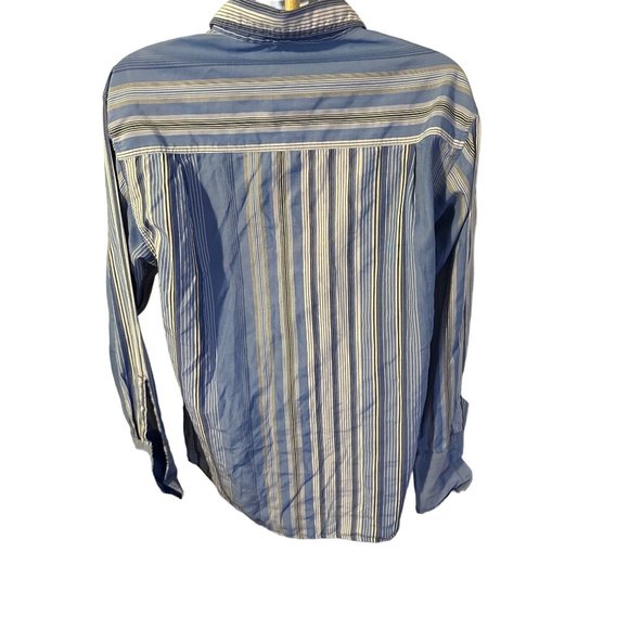 Mecca blue and brown vertical stripped button up CUFF LINK shirt size M - Picture 2 of 8
